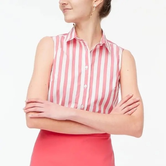 J. Crew Tops - J. Crew Pink and White Fitted Button Down Shirt
